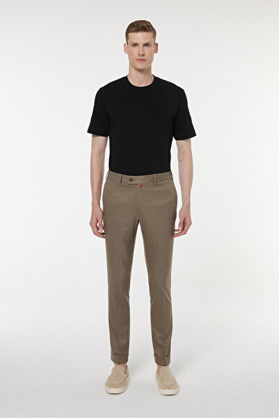 Andrea Nicolotti Striped Beige Fabric Trousers 2847-1