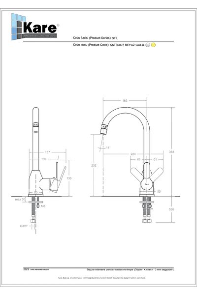 KARE Style Mix Kitchen Sink Faucet (Long Spout), White-Gold