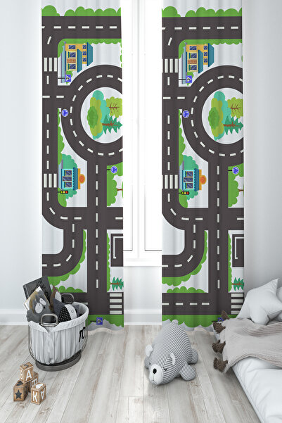 BAMBAŞKA MODA ستارة خلفية لغرفة الأطفال والرضع مزخرفة بالسيارات والطرق