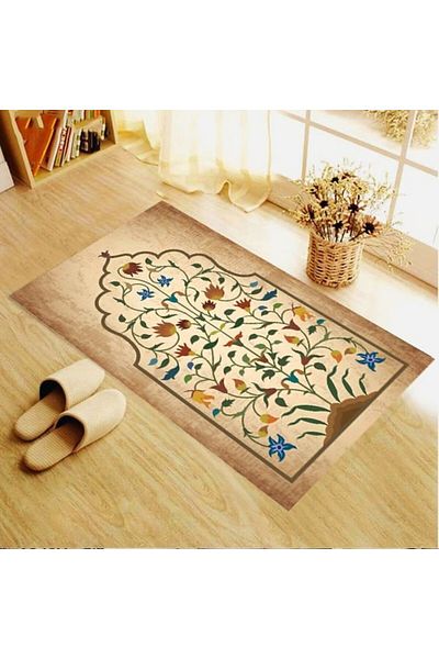 linazaitun Digital Printed Tile Pattern Velvet Textured Washable Non-Slip Base Prayer Rug Prayer Rug