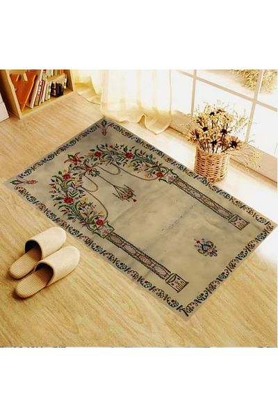 linazaitun Digital Printed Antique Themed Velvet Textured Washable Non-Slip Base Prayer Rug Prayer Mat