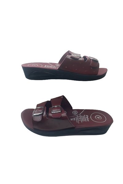 POLEX Women's Burgundy Double Buckle Orthopedic Sole Daily Stylish Slippers