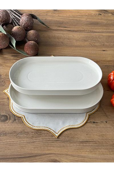 Meri Ev Gereçleri PORCELAIN OVAL PRESENTATION PLATE 2-PACK