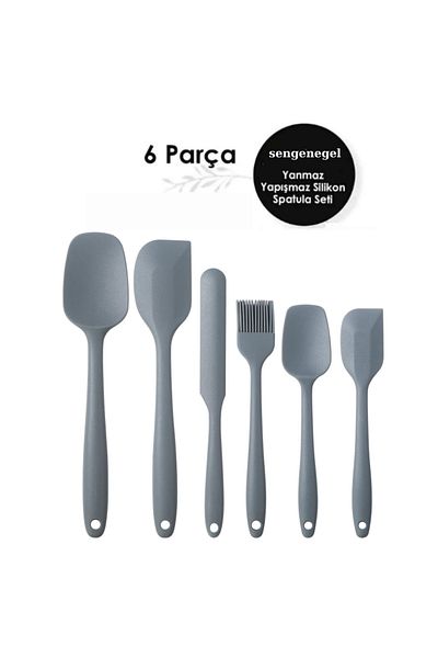 sengenegel Gray Set of 6 Fireproof Non-Stick Kitchen Pastry Silicone Egg Brush Spoon Knife Spatula Set