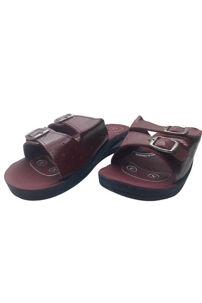 POLEX Women's Burgundy Double Buckle Orthopedic Sole Daily Stylish Slippers