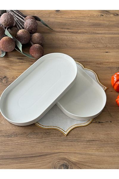 Meri Ev Gereçleri PORCELAIN OVAL PRESENTATION PLATE 2-PACK