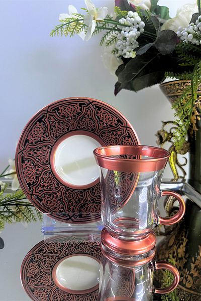 DECOSTYLE Carving Art Finishing Technical Copper Black Embroidered 12 Piece Glass Set