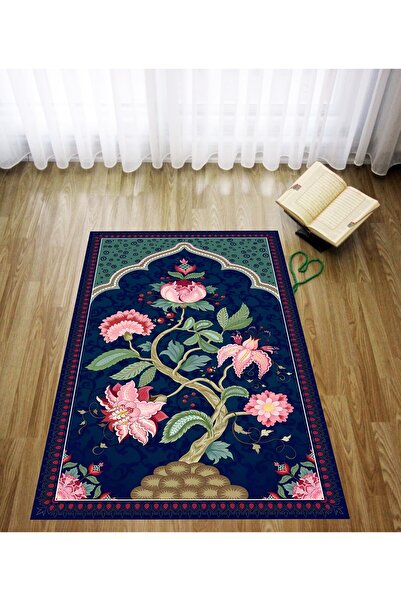 Pelangi سجادة صلاة مخملية مزخرفة بالزهور الوردية مطبوعة رقمية وقابلة للغسل وم...