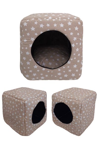 Patiderm Three Function Cat Dog Closed Square Sponge Bed - Beige