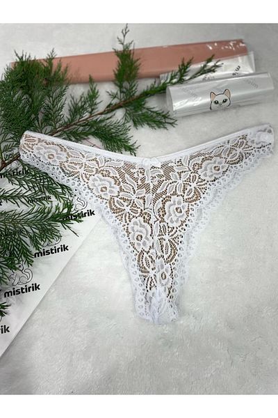MİSTİRİK Brazilian Lace Soft Fabric Draft String Panties - White Color