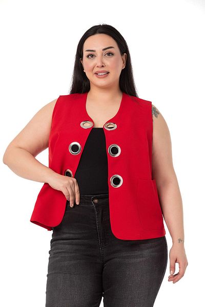 DISENTIS MODEST Large Size Red Vest with Big Eyelet Detail