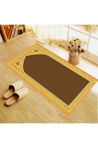 Latibule Digital Printed Brown Modern Velvet Textured Washable Non-Slip Base Prayer Rug Prayer Mat