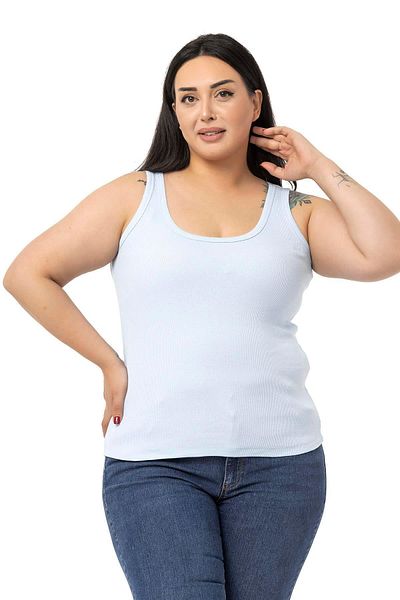 DISENTIS MODEST Plus Size Strappy Ribbed Camisole Baby Blue Body