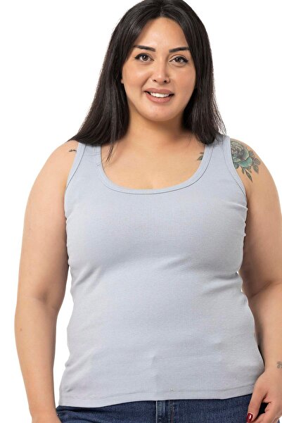 DISENTIS MODEST Large Size Strappy Ribbed Camisole Gray Body