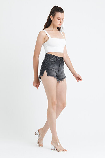 CRC JEANS Gri Yırtmaçlı Şort