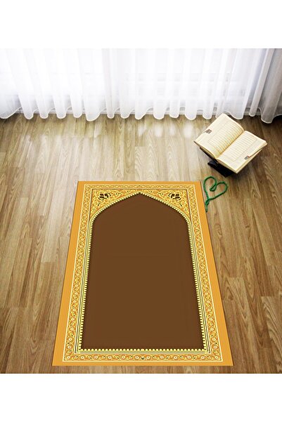 Pelangi سجادة صلاة مخملية حديثة مطبوعة رقمية بنية اللون وقابلة للغسل ومضادة ل...