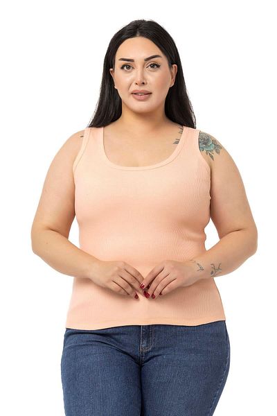 DISENTIS MODEST Large Size Strappy Ribbed Camisole Salmon Body