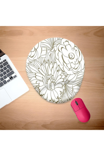 UcuruStore Καφέ οβάλ μαξιλαράκι ποντικιού με λουλουδάτο σχέδιο και στήριγμα κ...