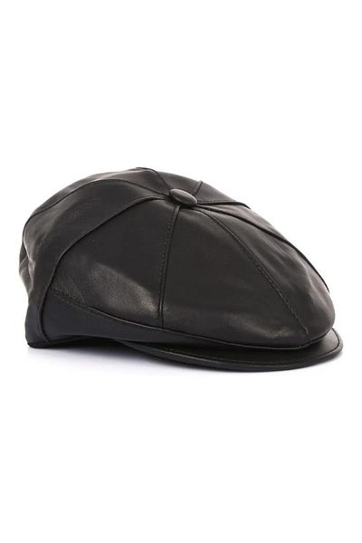 fubileather Мъжка британска шапка от естествена кожа, черна, класическа