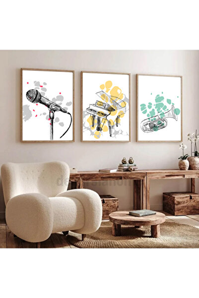 Dekorsiahome Ahşap Çerçeveli Tablo Seti MusicDecor