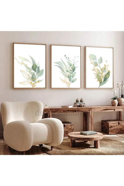 Dekorsiahome Set de pictură cu ramă din lemn Eucalipt galben