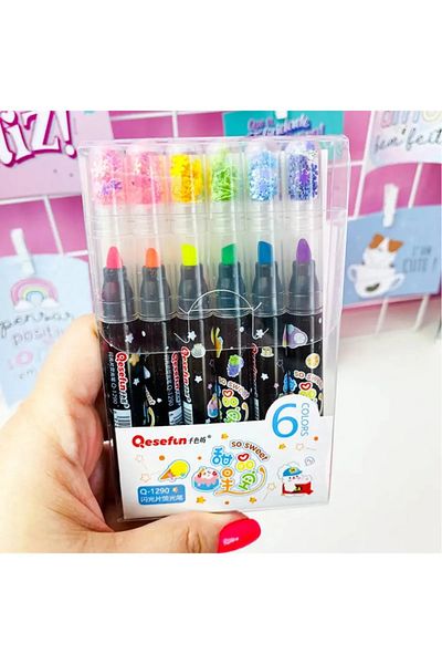 tüftürük Fancy Highlighter Pen with Sequin Head 6 Colors