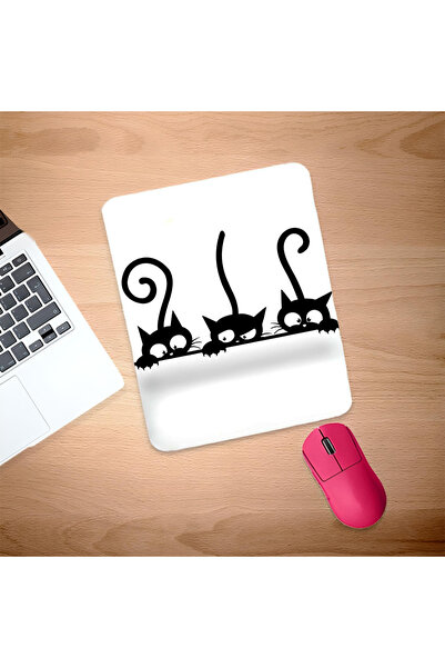 UcuruStore Τριπλό ορθογώνιο mouse pad για ποντίκι με στήριγμα καρπού για γάτες
