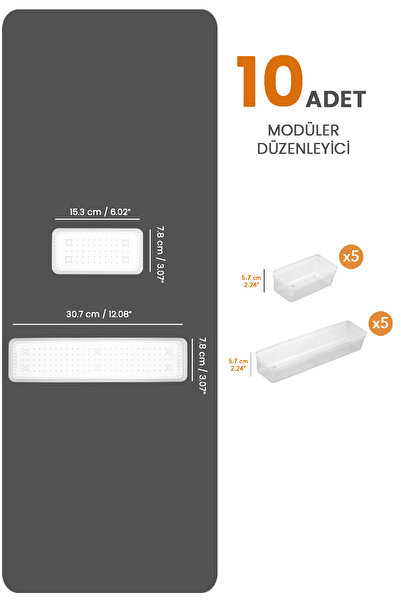 Meleni Home 10'lu Modüler Set Kaşıklık Çekmece Içi Düzenleyici Çatal Kaşık Bıçak Düzenleme Organizeri Şeffaf