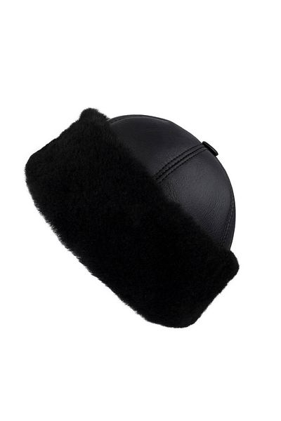 fubileather Waterproof Real Leather Lamb Wool Hat Beanie