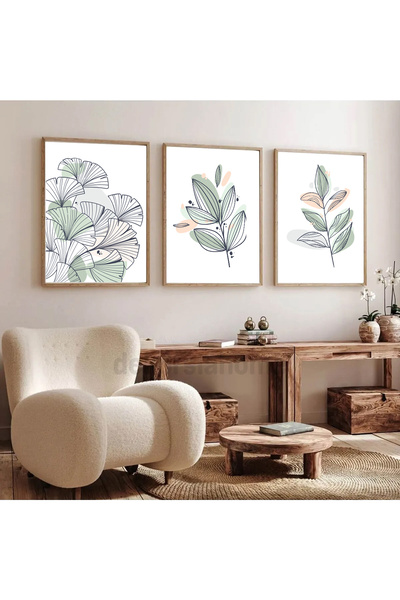 Dekorsiahome Set de pictură cu ramă din lemn Lining Leaf