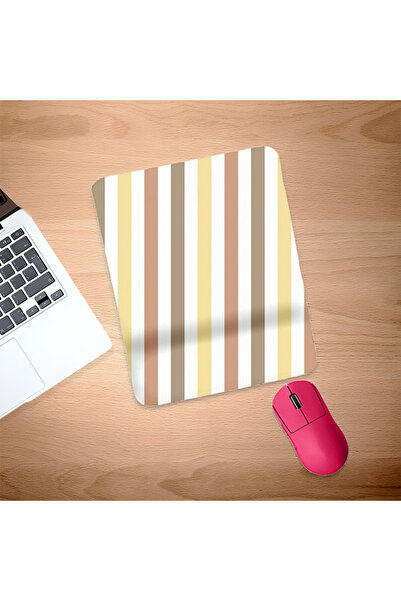 UcuruStore Κίτρινο ροζ καφέ ορθογώνιο mouse pad με γραμμές και στήριγμα καρπού