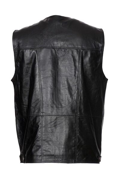 fubileather Мъжки елек от естествена кожа в черно - модел с множество джобове, модел Hunter