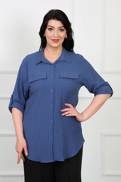 By Alba Collection Women's Indigo Wrap Fabric Large Size Shirt