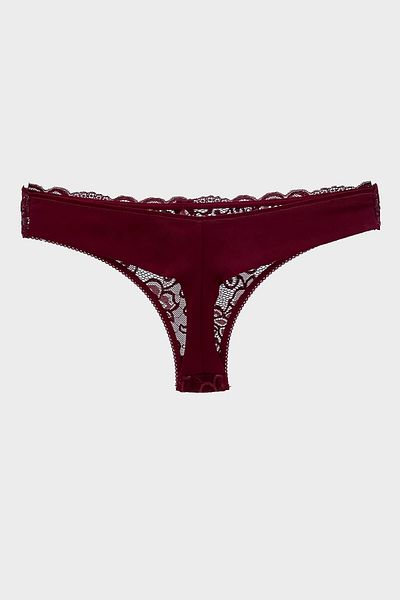 MİSTİRİK Flexible and Soft Burgundy Panties - Masara Model, Half Lace Thong String