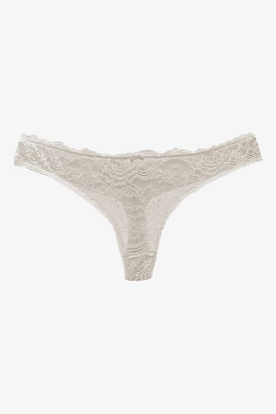 MİSTİRİK Table Model Semi-Lace Thong Panties with Stretchy and Soft Fabric - Ecru Color
