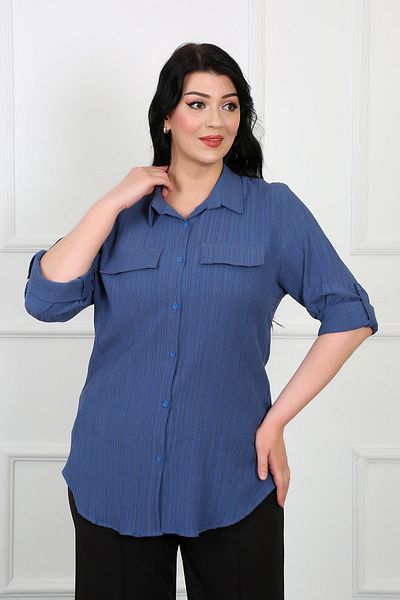 By Alba Collection Women's Indigo Wrap Fabric Large Size Shirt