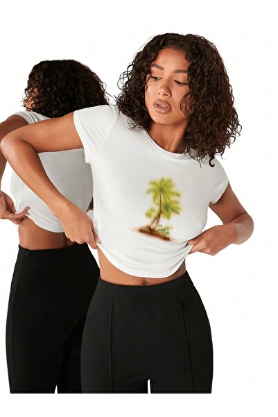 Jose Clothing بلوزة نسائية بيضاء مطبوعة بأكمام قصيرة