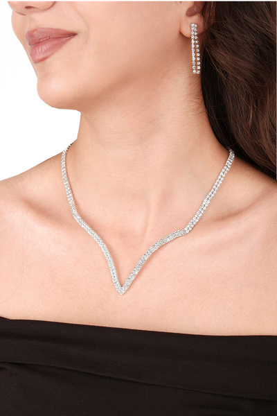 Hayalperest boncuk Vendi Prenses Model Kristal Taşlı Abiye Kolye Ve Küpe Seti