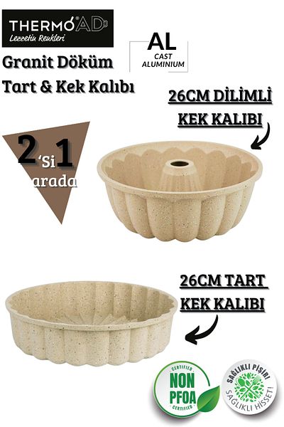 ThermoAD Aluminum Casting 2-Piece Sliced and Tart Cake Mold (Mink) 26 Cm Thick Sliced Dowry Set Granite