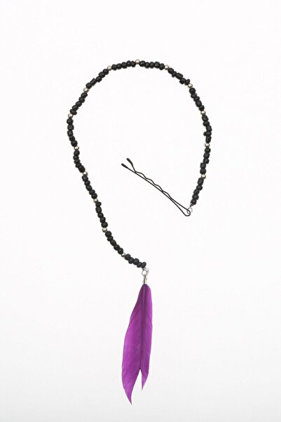 New Obsessions Fuchsia Feather Black Hair Beads