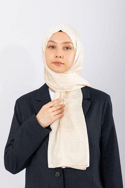 hijabchi Εισαγόμενο Silky Jacquard Geometric - Κρέμα