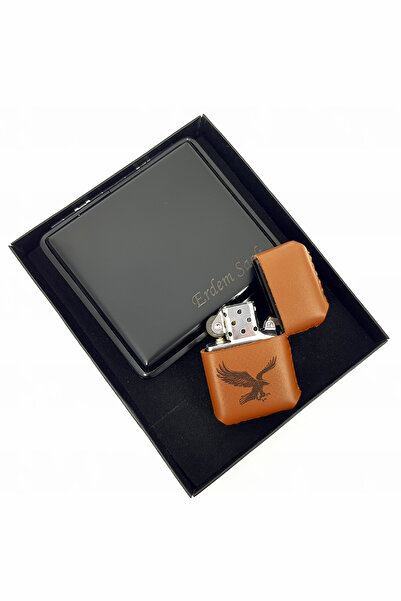 SürLaz El Yapımı Deri Kılıflı Benzinli Çakmak İsme Özel & Ergonomik Tabaka 2'li Set