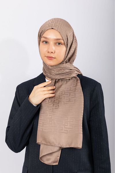 hijabchi Εισαγόμενο Σατέν Jacquard Γεωμετρικό - Σκούρο Μινκ
