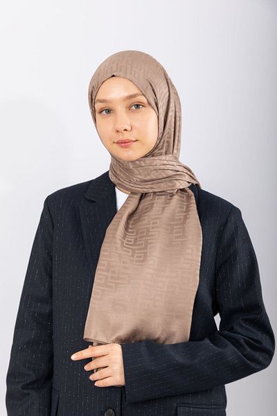 hijabchi Εισαγόμενο Σατέν Jacquard Γεωμετρικό - Σκούρο Μινκ