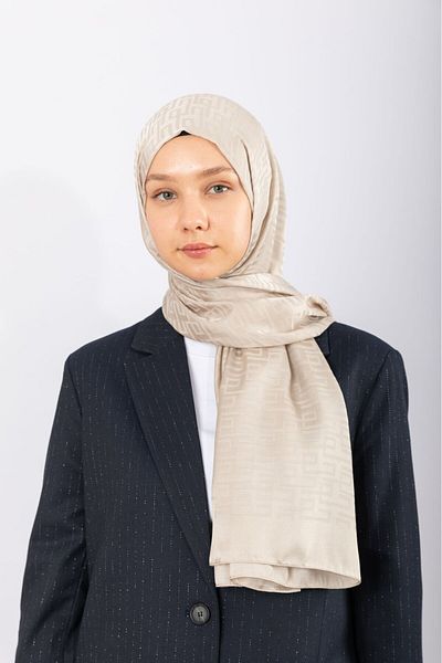 hijabchi Γεωμετρικό Εισαγόμενο Μεταξένιο Ζακάρ - Ανοιχτό Βιζόν