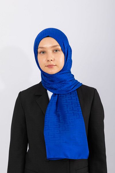 hijabchi Εισαγόμενο Ιταλικό Σατέν Ζακάρ Γεωμετρικό - Σαξ Μπλε