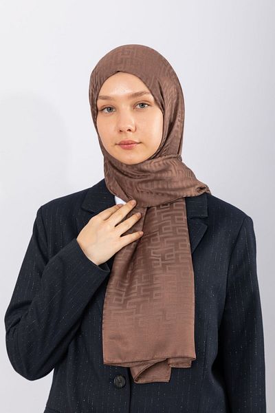 hijabchi Imported Silky Jacquard Geometric - Brown