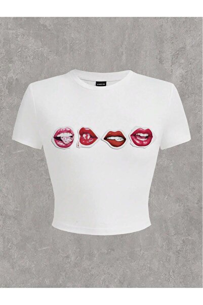 Jose Clothing Γυναικεία μπλούζα με κοντομάνικη στάμπα σε λευκό χρώμα