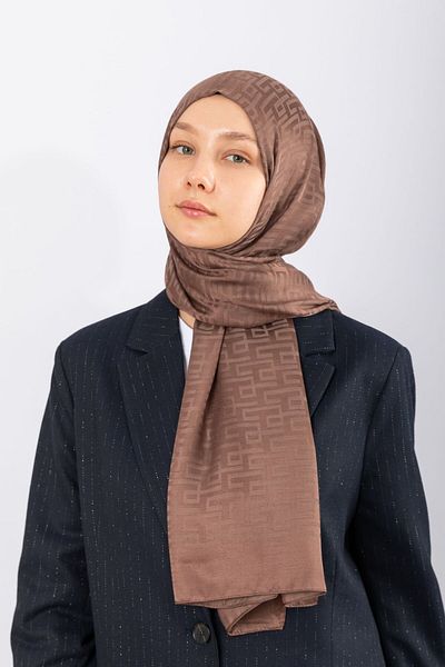 hijabchi Imported Silky Jacquard Geometric - Brown