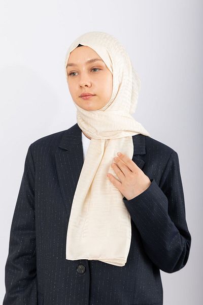 hijabchi Εισαγόμενο Silky Jacquard Geometric - Κρέμα